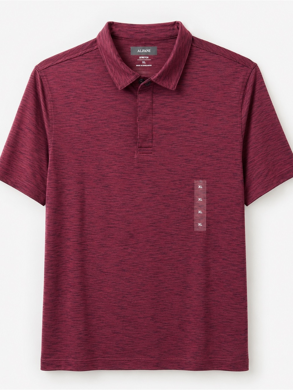 Alfani Men’s Stretch Polo Shirt XL Burgundy Heathered Space-Dye Short Sleeve - Picture 2 of 4